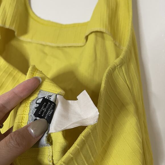 Vintage Versace jeans couture ribbed halter yellow mini bodycon dress 32/ 46 - Picture 6 of 6